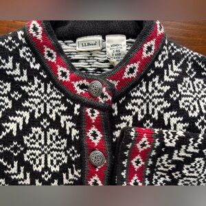 LL Bean Nordic vintage snowflake winter cotton cardigan sweater jacket